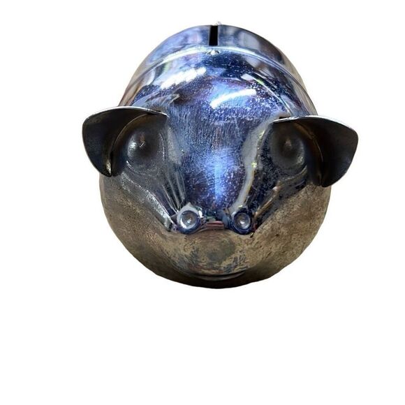 Silver Vintage Metal Tin Chrome Small Piggy Bank 4" - Picture 6 of 7